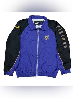 Vintage 90s Puma Minnesota Vikings NFL Windbreaker Jacket Purple Black Large